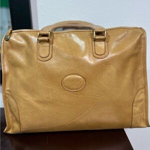 Pollini Vintage Italian Leather Briefcase Restored Tan Satchel